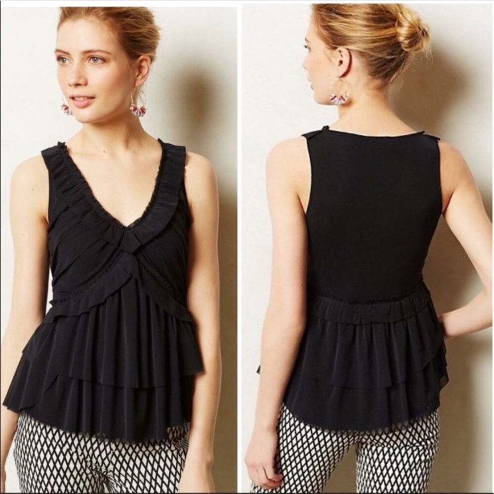 Anthropologie Deletta Amaris Ruffle Tank Y2K Going Out Top, Black, Small